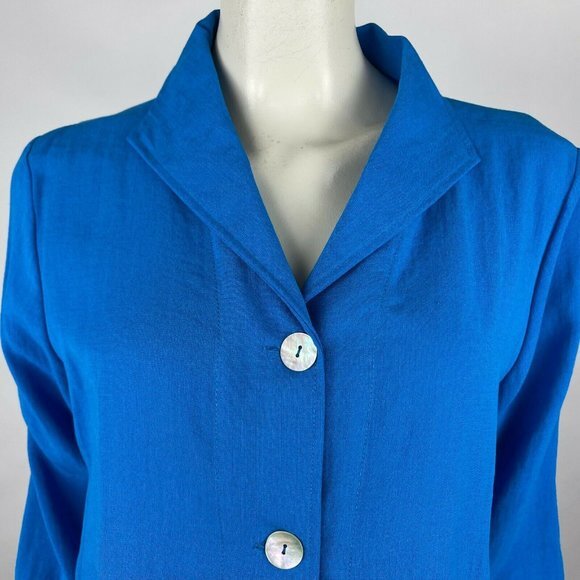Fridaze Sailor Jacket Linen Button Up Collared V-neck‎ 3/4 Sleeve Blue Women M - Picture 7 of 11